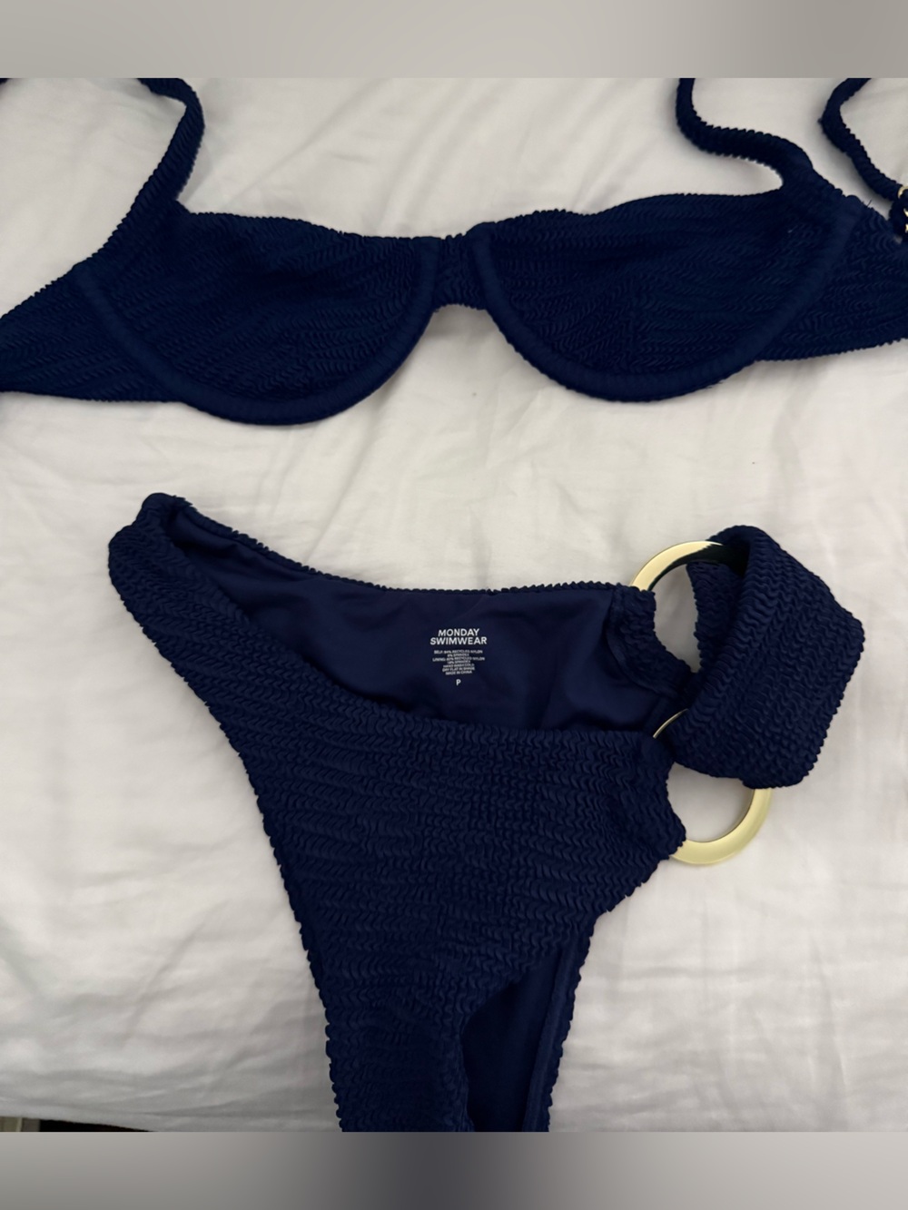Monday Swimwear Navy Blue Textured Ring Bikini Set